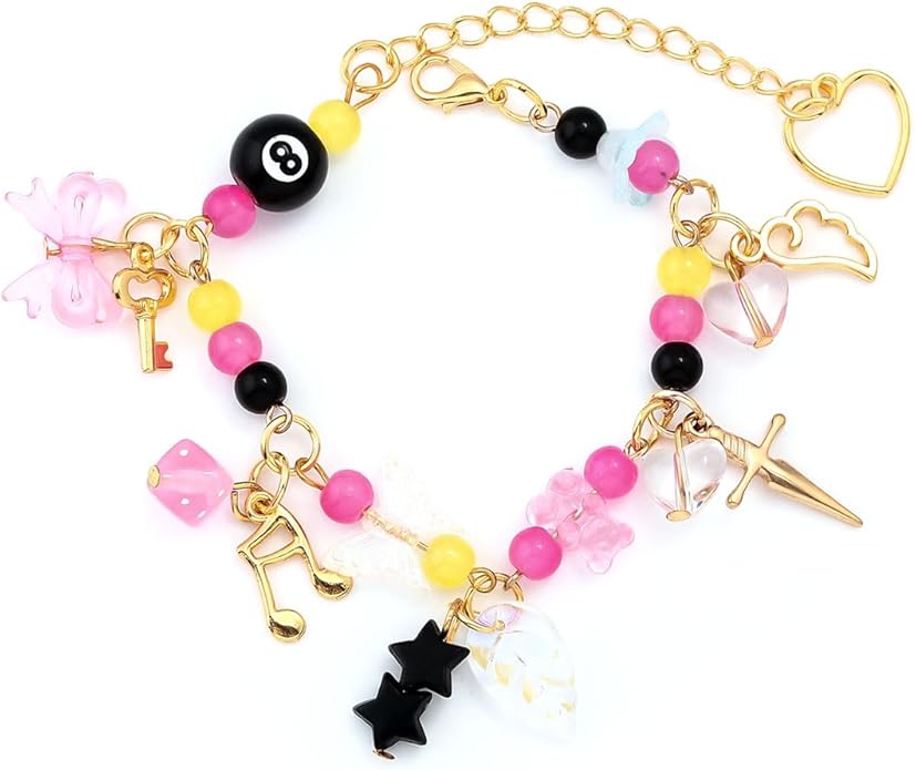 Y2K Beaded Charm Bracelet – Colorful Aesthetic Jewelry