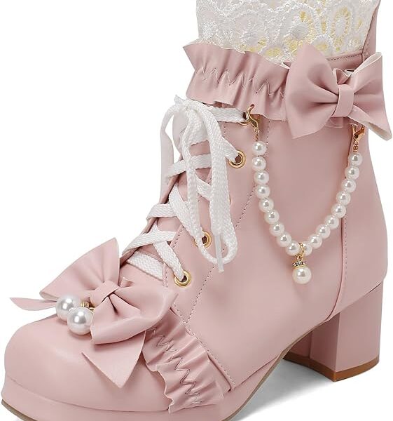 Y2K Lolita Platform Boots – Bow & Pearl Ankle Boots
