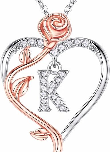 Sterling Silver Rose Heart Necklace – Initial Jewelry Gift