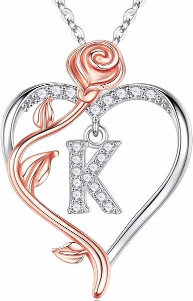 Sterling Silver Rose Heart Necklace – Initial Jewelry Gift