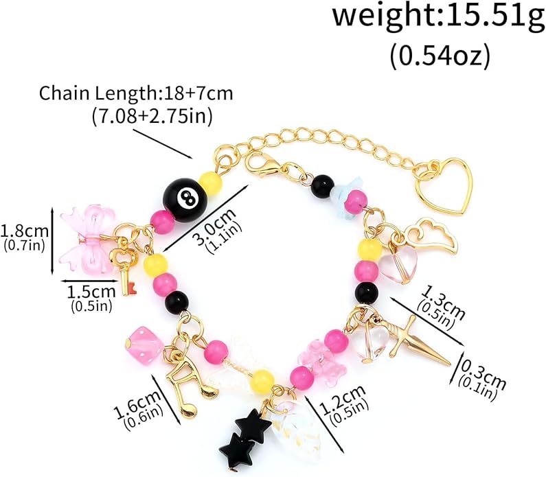 Y2K Beaded Charm Bracelet – Colorful Aesthetic Jewelry Image 3